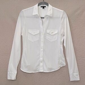James Perse Button Down Blouse-White-Women’s S-Classic-Casual-Fitted-Designer